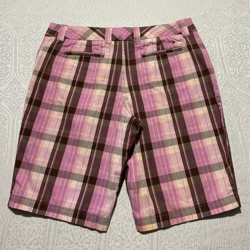 Tommy Hilfiger Womens Plaid Bermuda Shorts Pink Purple Size 12 Cotton Casual - Picture 3 of 6
